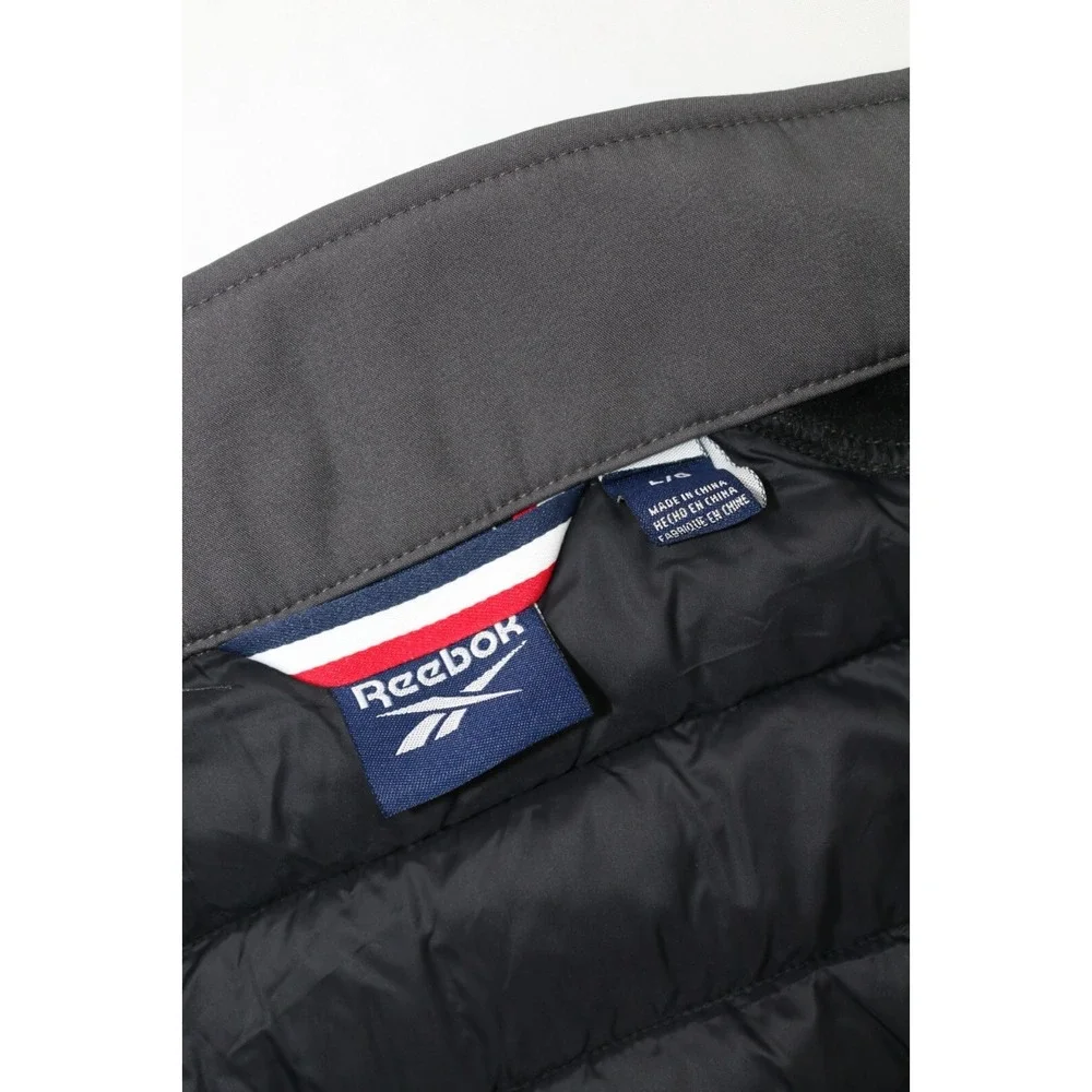 Reebok Mens Mixed Media Quilted Vest Charcoal Black L Full Zip Embroidered